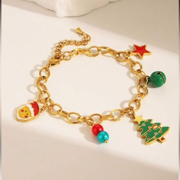 Christmas 🤶 Gold Charm Bracelet Q220 - Picture 1 of 6